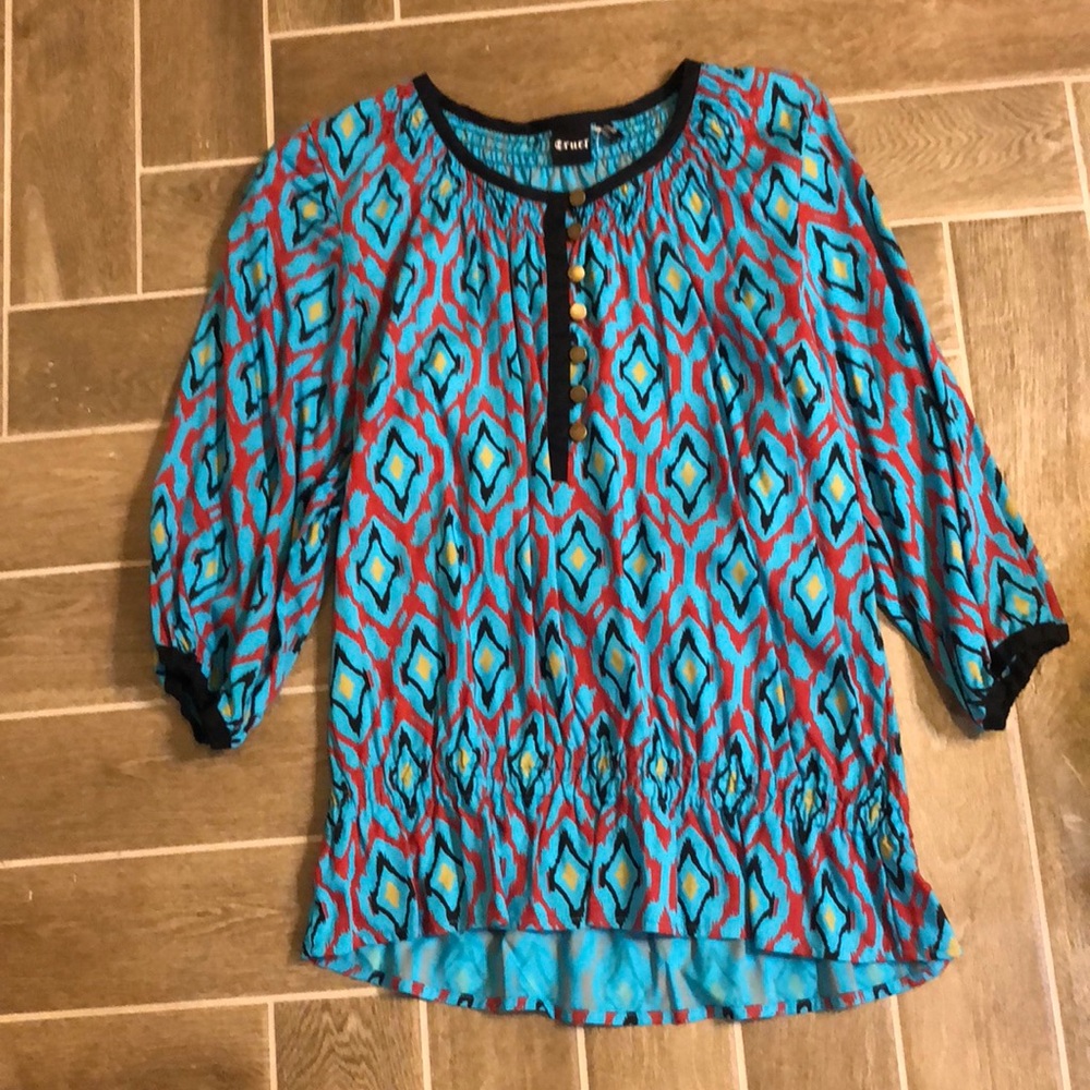 Cruel Girl Turquoise Tribal 3/4 Sleeve Blouse